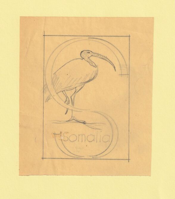 Somalia 1959 Water Birds Original artwork rough essay on tracing paper showing bird in S emblem image size 70 x 100 mm as SG 334-339 series (96040), stamps on birds