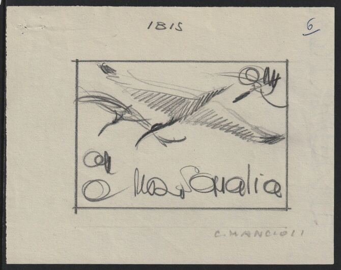 Somalia 1959 Water Birds - Ibis Original artwork on white paper by Corrado Mancioli image size 92 x 65 mm , stamps on birds