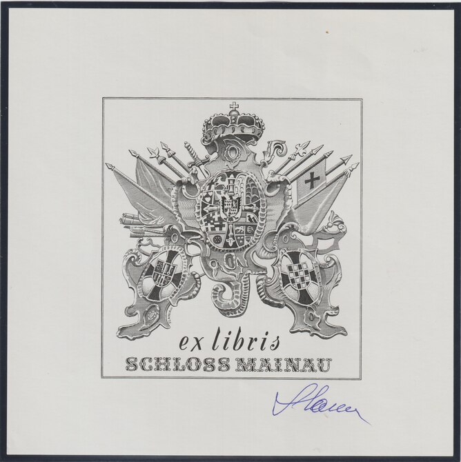 Czeslaw Slania - Ex Libris engraved proof produced for the library of Count Lennart Bernadotte. Proof in black and signed by Slania believed to be one of only six proofs, size 150 x 150 mm, stamps on exhibitions
