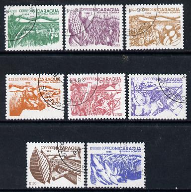 Nicaragua 1986 Agrarian Reform cto set of 8 (various products inscribed 1986) SG 2755-62*, stamps on food    agriculture   tobacco   textiles    farming    fruit    cotton    cattle    maize     grain    rice    coffee, stamps on bananas