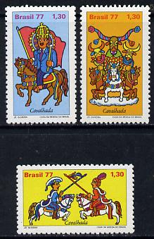 Brazil 1977 Folklore set of 3, SG 1673-75 unmounted mint*, stamps on folklore, stamps on horses, stamps on culture