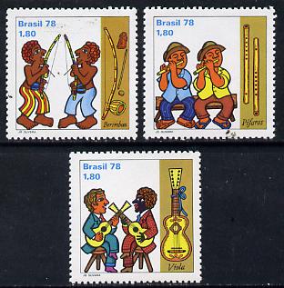Brazil 1977 Folk Musicians set of 3, SG 1721-23 unmounted mint, stamps on music, stamps on guitar