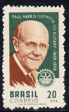 Brazil 1968 Rotary (Paul  Harris) without gum (as issued) SG 1210*, stamps on rotary