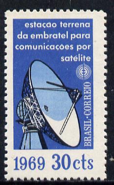 Brazil 1969 Satellite Communications 30c without gum (as issued) SG 1246, stamps on communications
