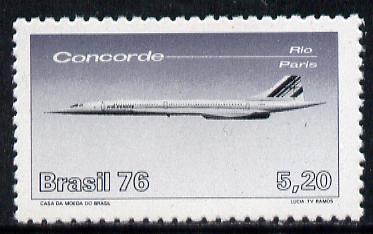 Brazil 1976 Concorde's First Commercial Flight unmounted mint SG 1576*, stamps on aviation, stamps on concorde