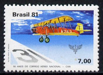 Brazil 1981 50th Anniversary of National Airmail Service unmounted mint, SG 1905, stamps on aviation, stamps on curtiss