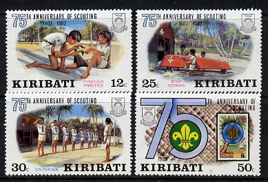 Kiribati 1982 75th Anniversary of Scouting set of 4 vals unmounted mint, SG 189-92 (gutter pairs available - price x 2), stamps on scouts, stamps on first aid, stamps on stamp on stamp, stamps on stamponstamp