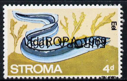 Stroma 1969 Fish 4d (Eel) perf single with 'Europa 1969' opt doubled, one inverted unmounted mint*, stamps on fish, stamps on marine life, stamps on europa