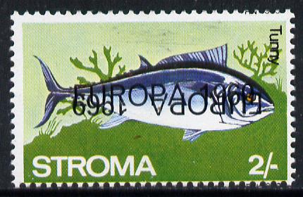 Stroma 1969 Fish 2s (Tunny) perf single with 'Europa 1969' opt doubled, one inverted unmounted mint*, stamps on fish, stamps on marine life, stamps on europa, stamps on gamefish