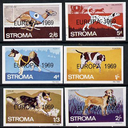 Stroma 1969 Dogs imperf set of 6 each opt'd 'Europa 1969' unmounted mint, stamps on animals   dogs   europa   labrador     dalmation    greyhound    pointer    collie     husky
