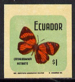 Ecuador 1970 Butterflies $1 (Catagramma astarte) in unmounted mint imperf with coloured background (as SG 1387)*, stamps on butterflies