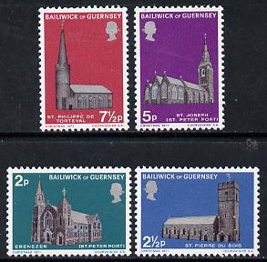 Guernsey 1971 Christmas - Churches 2nd series, set of 4 unmounted mint SG 63-66, stamps on churches, stamps on christmas