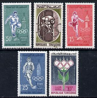 Tunisia 1960 Olympic Games set of 5 unmounted mint, SG 524-28*, stamps on sport   olympics    bicycles     hand-ball    running