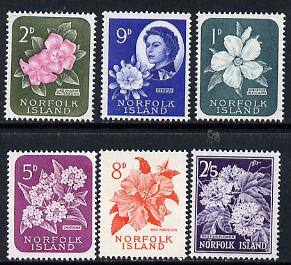 Norfolk Island 1960 Six Flower vals from def set comprising 1d, 2d, 5d, 8d, 9d & 2s5d values unmounted mint, between SG 24 & 33*, stamps on flowers
