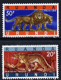 Ruanda-Urundi 1961 Leopard & Lions set of 2 unmounted mint, SG 229-30*, stamps on animals     cats
