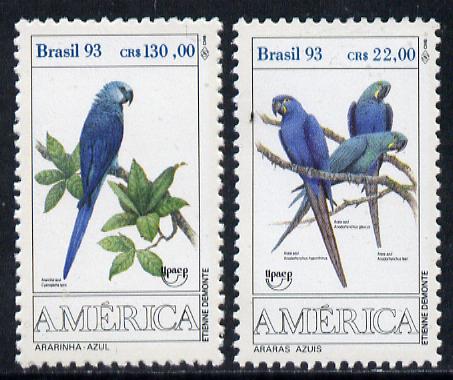 Brazil 1993 Endangered Macaws set of 2 unmounted mint, SG 2599-2600*, stamps on birds    parrots
