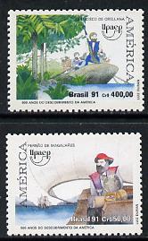 Brazil 1991 Voyages of Discovery set of 2 unmounted mint, SG 2498-99*, stamps on explorers    ships