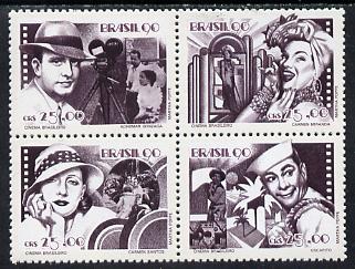 Brazil 1990 Film Industry se-tenant block of 4 unmounted mint, SG 2434-37, stamps on films    entertainments    cinema   photography
