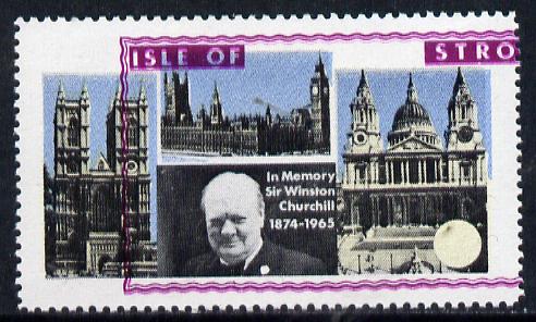 Stroma 1968 Churchill 2s with purple (frame, name & value) misplaced (slight set-off on gummed side), stamps on churchill  personalities 