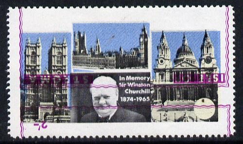 Stroma 1968 Churchill 2s with purple (frame, name & value) inverted (slight set-off on gummed side), stamps on churchill  personalities 