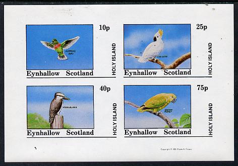 Eynhallow 1981 Birds #03 (Humming Bird, Cockatoo, Kookaburra & Parrot) imperf,set of 4 values (10p to 75p) unmounted mint , stamps on birds, stamps on humming-birds, stamps on hummingbirds, stamps on parrot