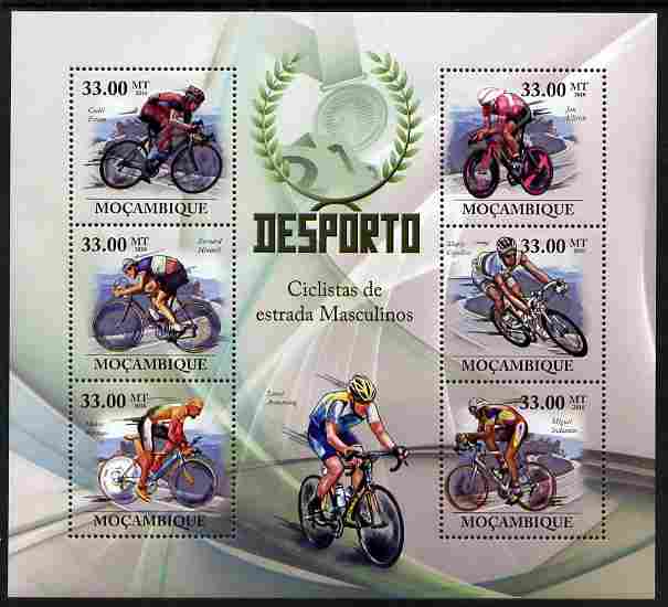 Mozambique 2010 Road Cycle Racing perf sheetlet containing 6 values unmounted mint, stamps on sport, stamps on bicycles