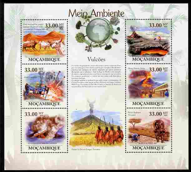 Mozambique 2010 The Environment - Volcanoes perf sheetlet containing 6 values unmounted mint Michel 3651-56, stamps on volcanoes, stamps on environment