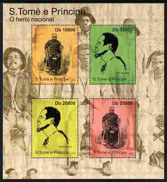 St Thomas & Prince Islands 2010 National Heroes perf sheetlet containing 4 values unmounted mint , stamps on personalities