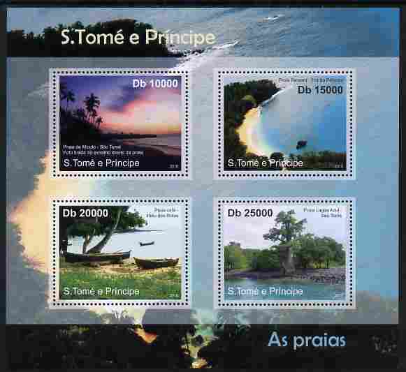 St Thomas & Prince Islands 2010 Beaches ofSt Thomas perf sheetlet containing 4 values unmounted mint , stamps on , stamps on  stamps on tourism