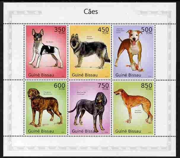 Guinea - Bissau 2010 Dogs perf sheetlet containing 6 values unmounted mint , stamps on animals, stamps on dogs