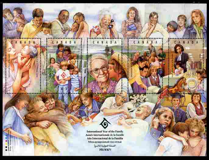 Canada 1994 International Year of the Family perf sheetlet containing 5 values unmounted mint SG 1596, stamps on children, stamps on computers, stamps on telephones, stamps on 