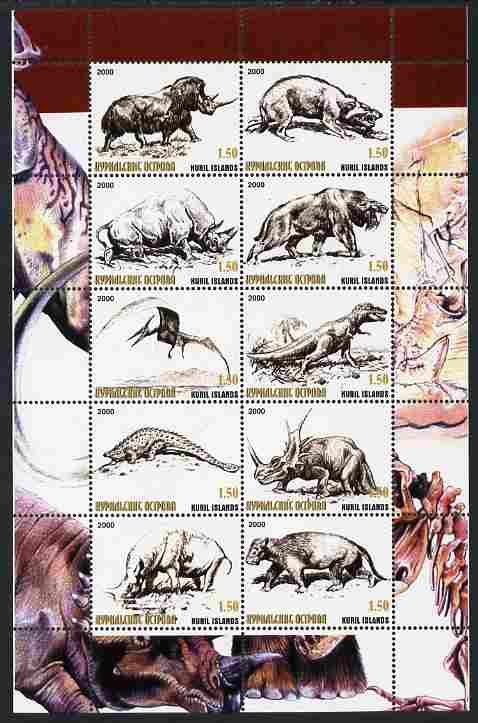 Kuril Islands 2000 Dinosaurs perf set of 10 values complete unmounted mint, stamps on dinosaurs