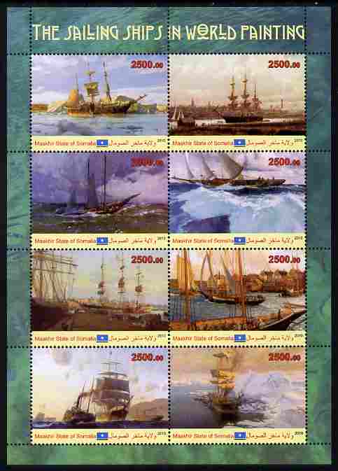 Maakhir State of Somalia 2010 Paintings of Sailing Ships perf sheetlet containing 8 values unmounted mint , stamps on ships, stamps on arts, stamps on 
