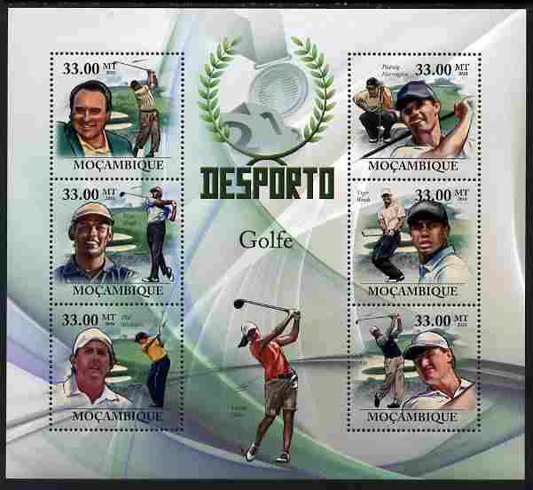Mozambique 2010 Sport - Golf large perf sheetlet containing 6 values unmounted mint, Scott #1997, stamps on sport, stamps on golf