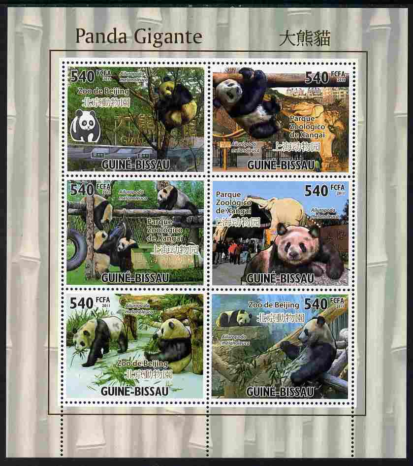 Guinea - Bissau 2011 Giant Pandas perf sheetlet containing 6 values unmounted mint Michel 5252-57, stamps on bears, stamps on animals, stamps on pandas