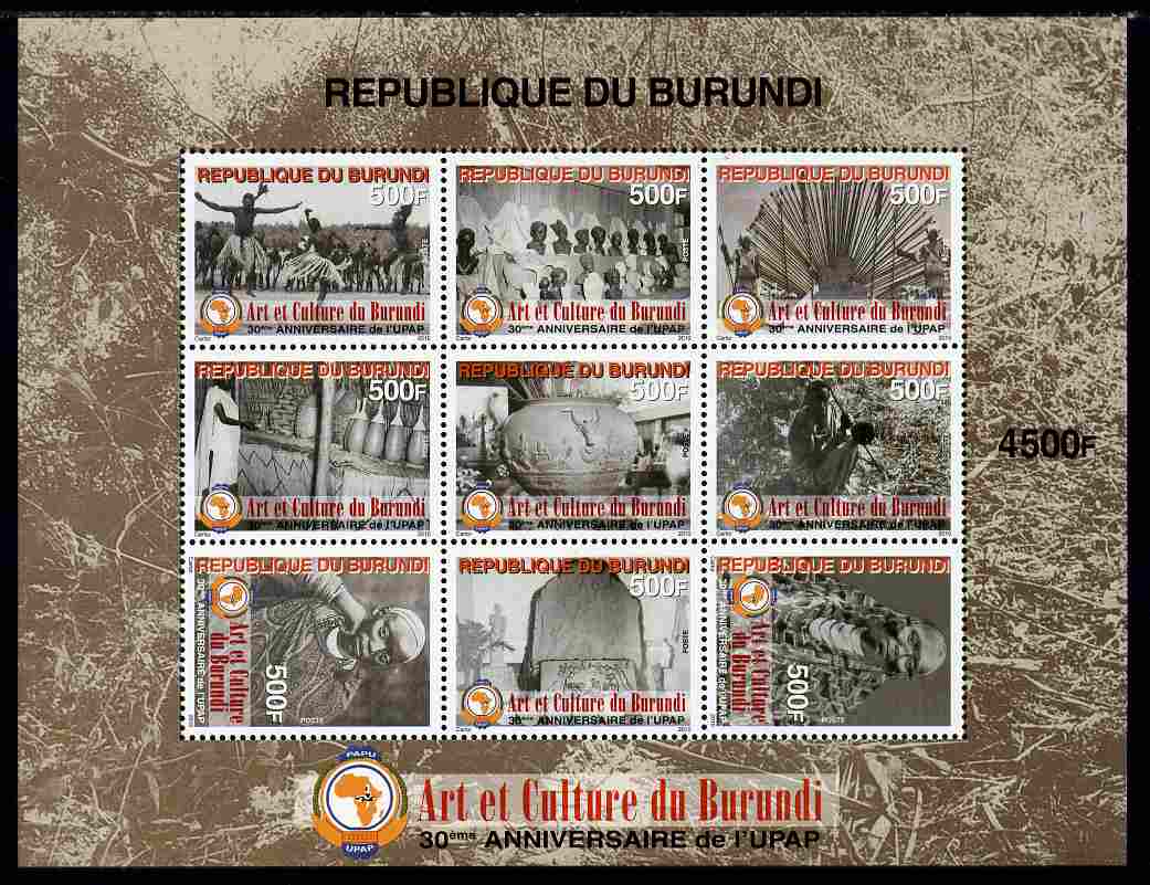 Burundi 2011 Art & Culture perf sheetlet containing 9 values unmounted mint , stamps on , stamps on  stamps on arts, stamps on  stamps on cultures, stamps on  stamps on dancing, stamps on  stamps on 