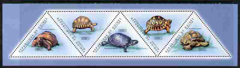 Guinea - Conakry 2011 Turtles perf sheetlet containing set of 5 triangular shaped values unmounted mint, stamps on triangulars, stamps on shaped, stamps on turtles