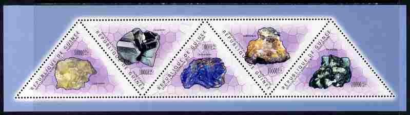 Guinea - Conakry 2011 Minerals perf sheetlet containing set of 5 triangular shaped values unmounted mint, stamps on triangulars, stamps on shaped, stamps on minerals
