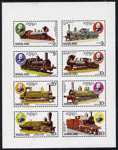 Nagaland 1979 Rowland Hill (Locomotives) imperf  set of 8 values (2c to 80c) unmounted mint , stamps on postal   railways     rowland hill