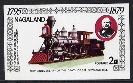 Nagaland 1979 Rowland Hill (Chicago Rock Island & Pacific Loco) imperf souvenir sheet (2ch value) unmounted mint, stamps on postal   railways     rowland hill