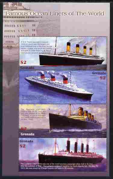 Grenada 1998 Famous Ocean Liners perf sheetlet containing set of 4 values unmounted mint, stamps on ships, stamps on disasters