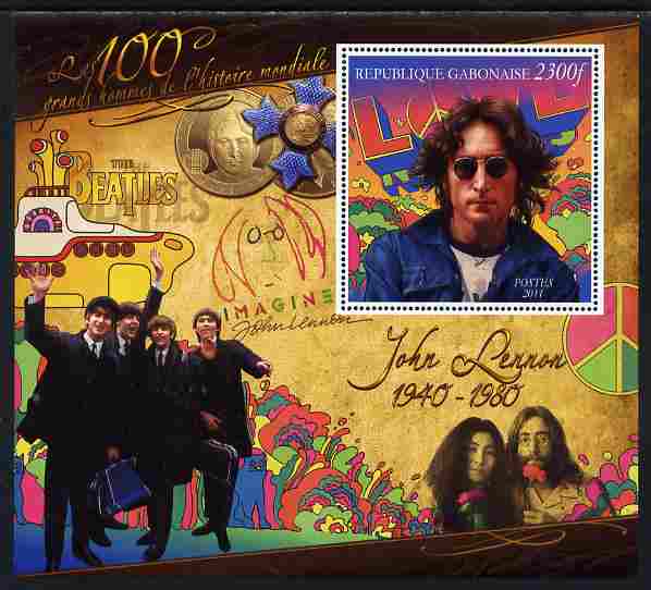 Gabon 2010-12 Greatest Personalities in World History - John Lennon large perf s/sheet unmounted mint, stamps on personalities, stamps on beatles, stamps on music, stamps on rock, stamps on pops, stamps on submarines