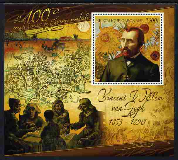 Gabon 2010-12 Greatest Personalities in World History - Vincent Van Gogh large perf s/sheet unmounted mint, stamps on personalities, stamps on arts, stamps on van gogh