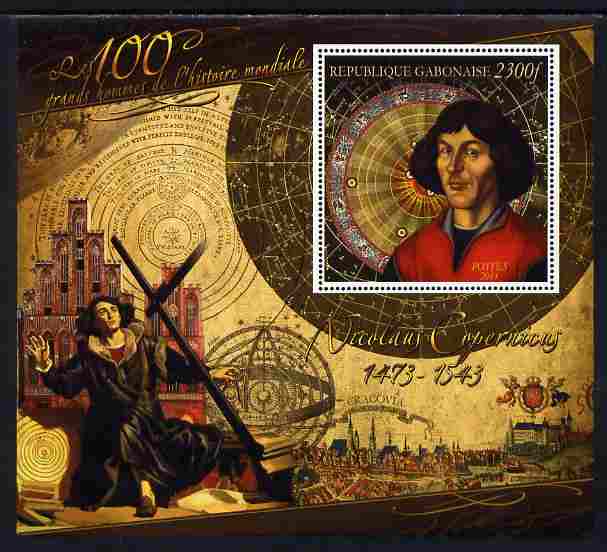 Gabon 2010-12 Greatest Personalities in World History - Nicolaus Copernicus large perf s/sheet unmounted mint, stamps on personalities, stamps on space, stamps on science, stamps on maths, stamps on mathematics, stamps on astronomy