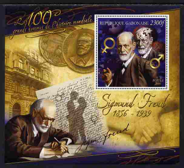 Gabon 2010-12 Greatest Personalities in World History - Sigmund Freud large perf s/sheet unmounted mint, stamps on personalities, stamps on judaica, stamps on judaism, stamps on 