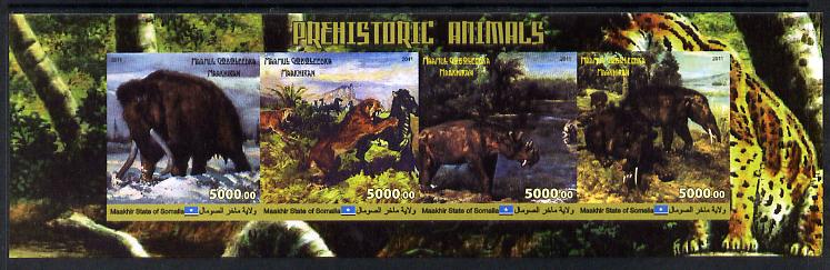 Maakhir State of Somalia 2011 Pre-historic Animals #4 imperf sheetlet containing 4 values unmounted mint, stamps on dinosaurs