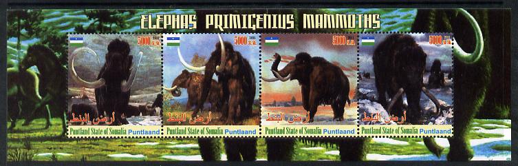 Puntland State of Somalia 2011 Pre-historic Elephants & Mammoths perf sheetlet containing 4 values unmounted mint, stamps on dinosaurs, stamps on elephants