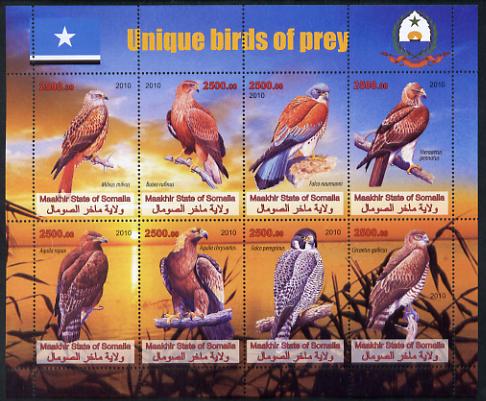 Maakhir State of Somalia 2010 Unique Birds of Prey perf sheetlet containing 8 values unmounted mint , stamps on , stamps on  stamps on birds, stamps on  stamps on birds of prey, stamps on  stamps on 