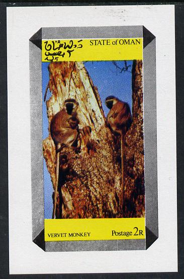 Oman 1973 Vervet Monkey imperf souvenir sheet (2R value) unmounted mint, stamps on animals, stamps on apes