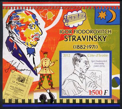 Ivory Coast 2012 Igor Stravinsky large perf s/sheet unmounted mint, stamps on personalities, stamps on music, stamps on composers, stamps on stravinsky